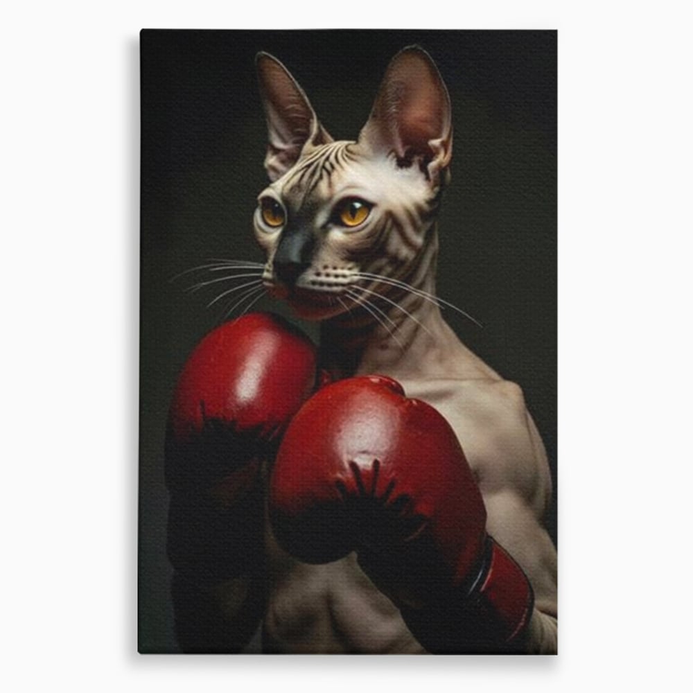 Tablou canvas cu tablou canvas cu motan sphynx boxer, fara rama, pe sasiu de lemn